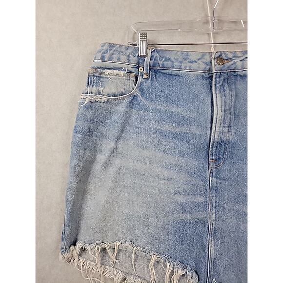 Good American Blue Denim Asymmetrical Frayed Hem Mini Skirt Women's Plus 16 - Picture 3 of 10
